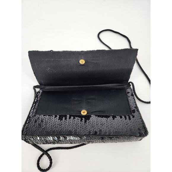 Geometric Sequin Crossbody Shoulder Bag Black with Multicolor Flap - Picture 3 of 13